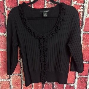 Willi Smith Black Ruffle women’s Sweater -cardigan Size L